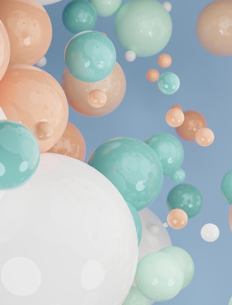 Abstract colorful 3d art background with multiple colors Glossy floating liquid blobs soap bubbles metaballs Abstract composition with colorful balls in different sizes Copy space concept