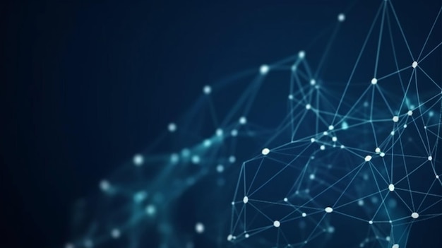 abstract connected dots and lines on blue background communication and technology network concept with moving lines and dots