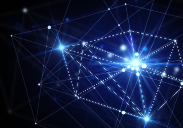 Abstract connected dots on bright blue background Technology concept