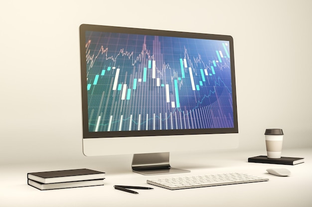 Abstract creative financial diagram on modern computer monitor banking and accounting concept 3D Rendering