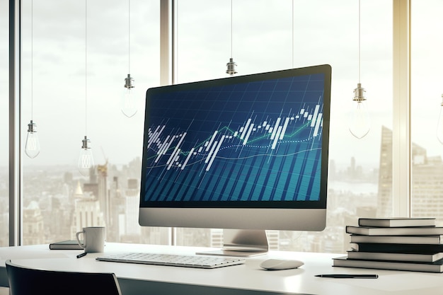 abstract creative financial diagram on modern computer monitor banking and accounting concept 3d rendering