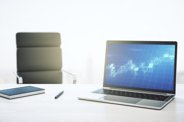 Abstract creative financial graph on modern laptop monitor forex and investment concept 3D Rendering
