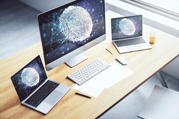 abstract creative fingerprint concept on modern laptop screen 3d rendering