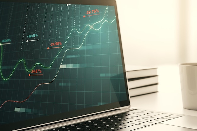 abstract creative stats data concept on modern laptop screen 3d rendering
