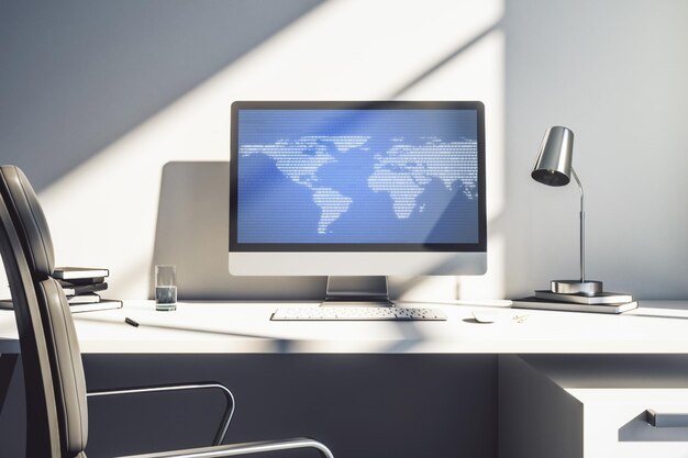Abstract creative world map on modern laptop screen international trading concept 3D Rendering