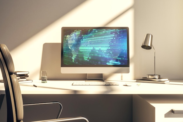 abstract creative world map on modern laptop screen international trading concept 3d rendering