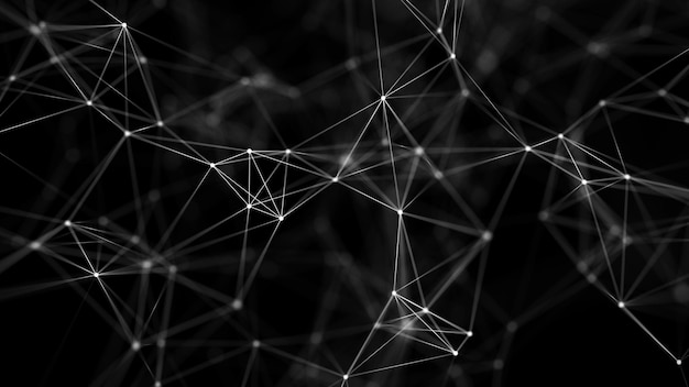 abstract dark background with moving white lines and dots network connection worldwide internet connection illustration of big data 3d rendering