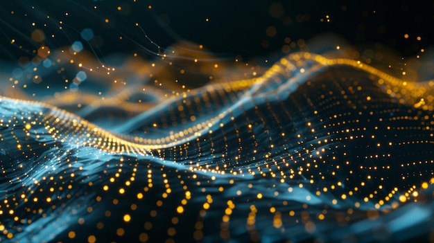 Abstract Data Wave Futuristic Digital Landscape with Glowing Dots