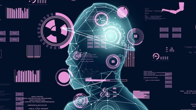 abstract design of gears in inventive human head outline