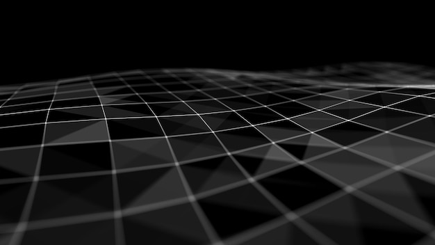 Abstract digital background Space filled with polygons and dots 3D wave