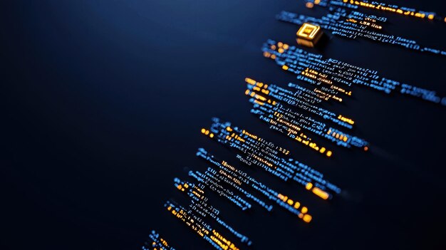 Abstract digital code streams represent programming and technology concepts in a modern visually appealing style