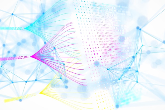 Abstract digital data visualization with binary code and network connections 3D Rendering