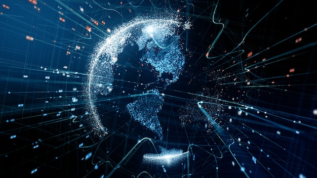 Abstract Digital Globe - 3D rendering of a scientific technology data network.