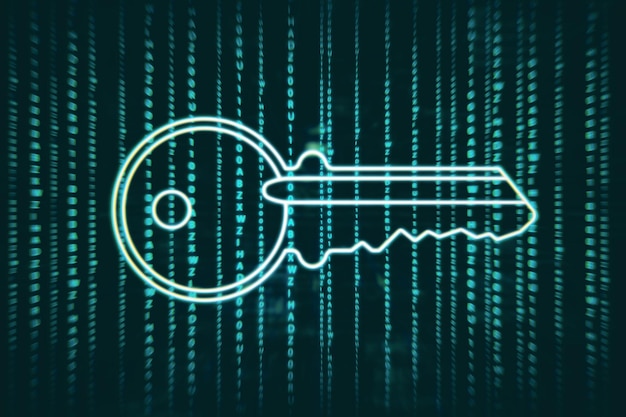 abstract digital key on dark coding language background technology and web access concept 3d rendering