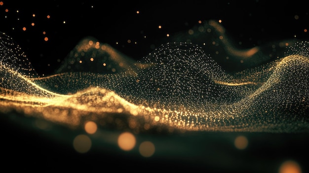 Abstract digital landscape with glowing particles creating a wavelike effect