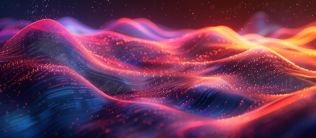 Abstract Digital Landscape with Glowing Waves