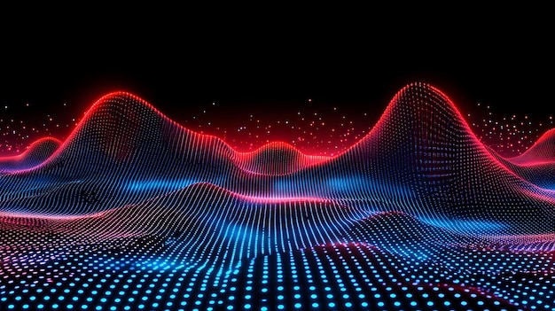 Abstract Digital Landscape with Red and Blue Lights