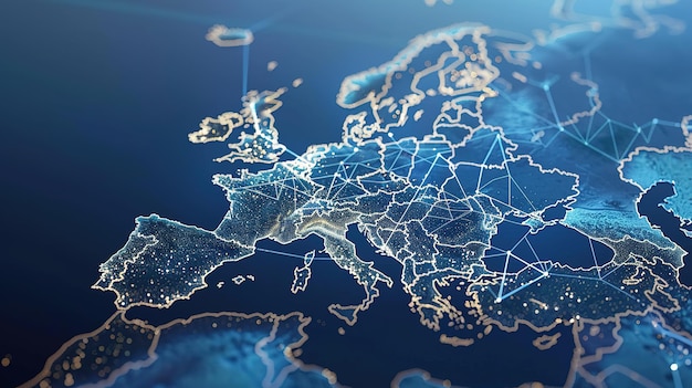 abstract digital map of western europe concept of european global network and connectivity data transfer ar 169 job id fc56b31b2b6045ccb2f78c35e6e5df14