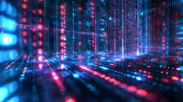 Abstract Digital Matrix with Blue and Red Lights