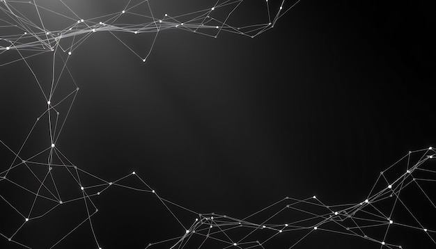 Abstract digital network with glowing white nodes on black background
