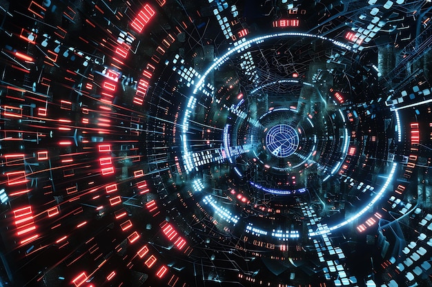 Abstract Digital Tunnel with Glowing Lights