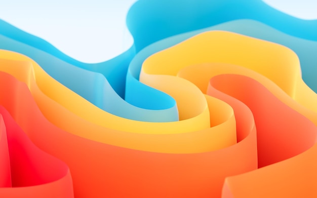 Abstract flowing curves folded ribbons fashion wallpaper with wavy layers Digital drawing