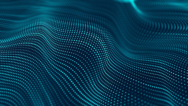Abstract futuristic background Wave with connecting dots and lines on dark background Wave of particles 3d rendering