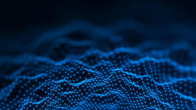 abstract futuristic background wave with connecting dots and lines on dark background wave of particles 3d rendering