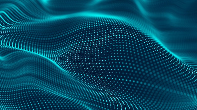 Abstract futuristic background Wave with connecting dots and lines on dark background Wave of particles 3d rendering