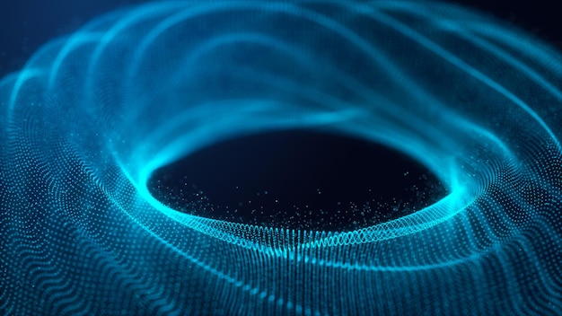 Abstract geometric figure made of digital particles Network connection A large data structure of blue dots connected by lines 3d rendering