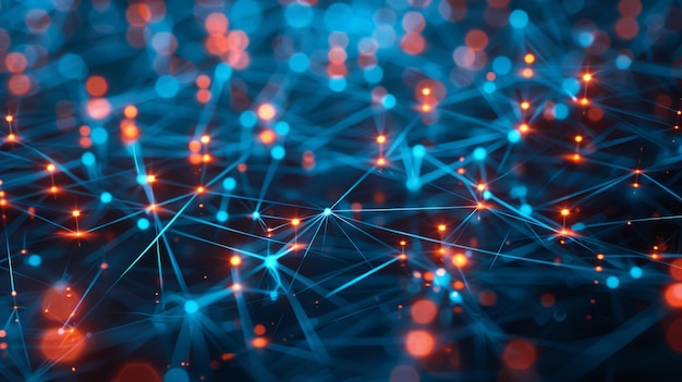 abstract glowing blue and red neural network futuristic technology background