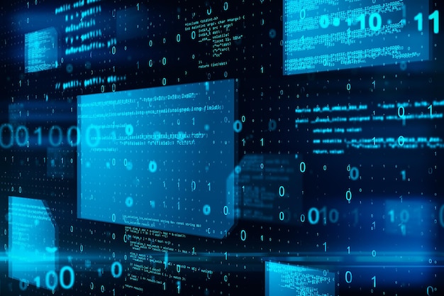 abstract glowing blue coding backdrop binary code technology data and internet concept 3d rendering