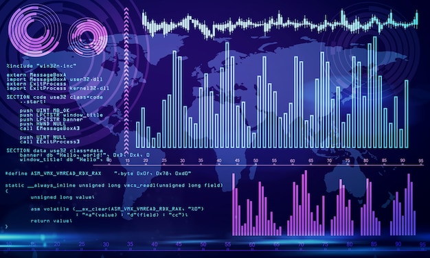 Abstract glowing programming backdrop Software and coding concept 3D Rendering
