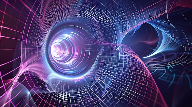 Abstract Grid Tunnel with Glowing Light and Colors