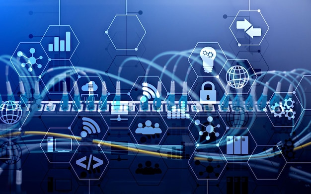 abstract internet digital technology concept server rack room background
