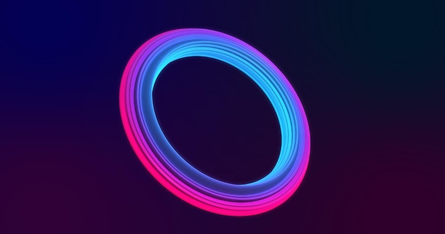 Abstract looped beautiful voluminous multicolored luminous pinkpurple twisting ring made of metal