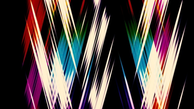 Abstract neon dashed colorful disco lines design led light lamps creating effect of spotlights in