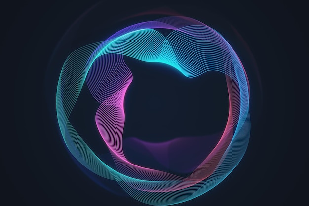 Abstract neon wave lines forming a dynamic loop with a smooth digital art style set on a dark blue background representing a concept of flow and connectivity 3D Rendering