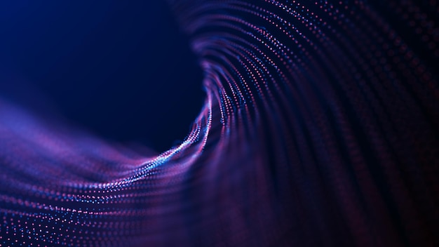Abstract particle vortex Futuristic dynamic wave moving in space Explosion of data 3d rendering
