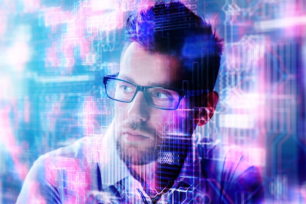 Abstract portrait of attractive young businessman