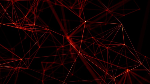 Abstract red background Network connection structure 3D rendering