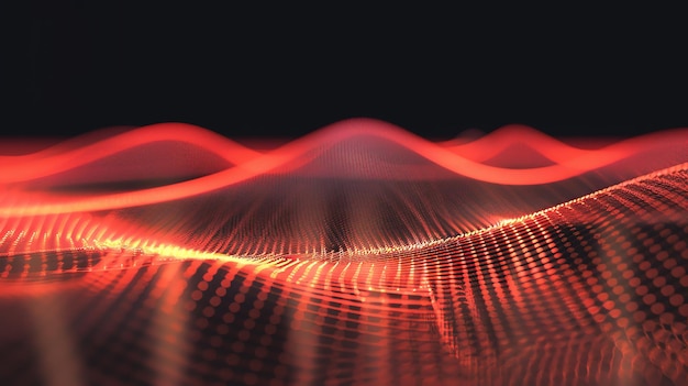 Abstract red digital wave with glowing dots