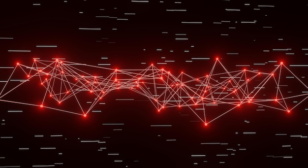 Abstract red plexus background connection lines and dots for tech Science background Big data complex with compounds Lines plexus Big data visualization Network or connection 3d rendering