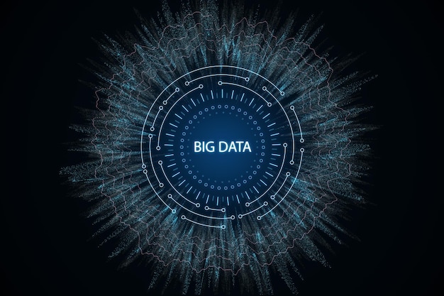 abstract round big data hologram on dark background code and digital science concept 3d rendering
