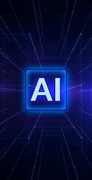 Abstract tech blocks with Artificial Intelligence on blue background