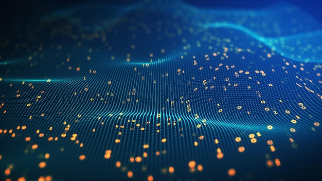 Abstract technology big data concept. Big data binary code futuristic information technology, data flow. Transferring of big data and storage of block chain, server,  hi-speed internet. 3D Rendering.