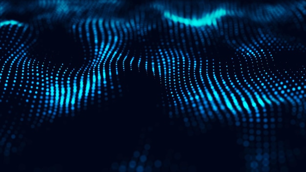 Abstract technology flow background Futuristic dots background with a dynamic wave 3d rendering