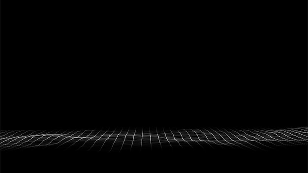 Abstract wave with light on black background Science background with moving dots and lines Network connection technology Digital structure with particles Vector illustration