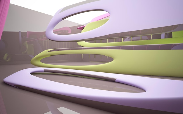 abstract white and colored gradient glasses interior multilevel public space with window 3d
