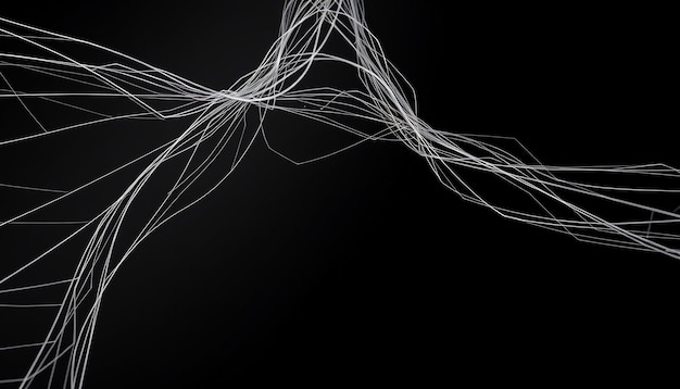 Abstract white lines flowing on a black background
